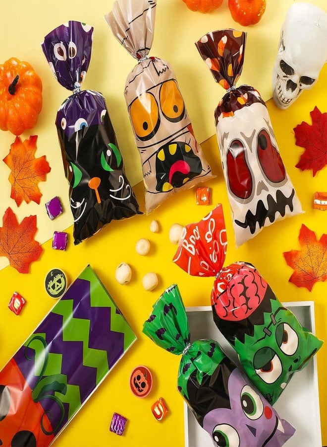 Funrous 120 Pcs Halloween Plastic Candy Bags Halloween Cellophane Cookie Goodie Treat Bags with 120 Silver Twist Ties for Holiday Party Favors - Image 4